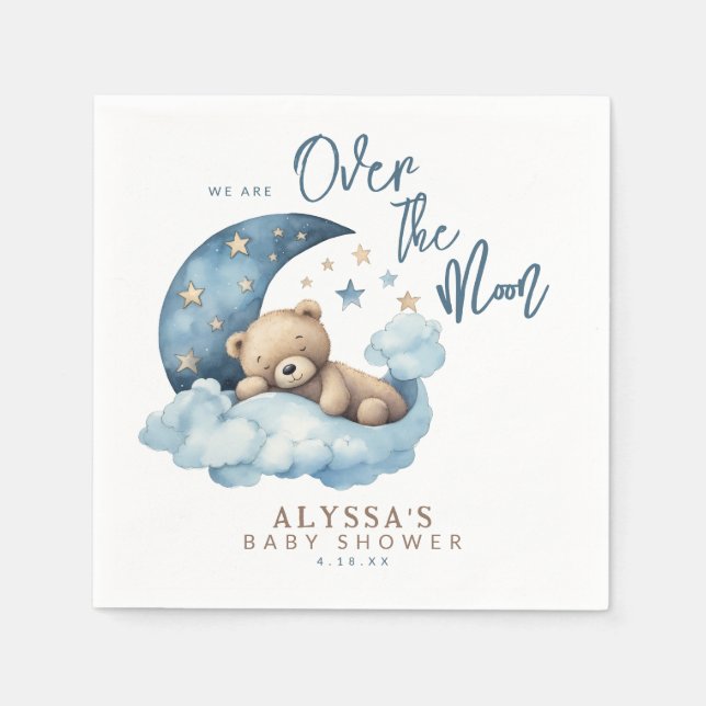 Teddy Bear Over the Moon Baby Shower Napkin (Front)
