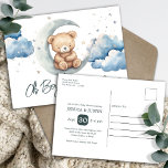 Teddy Bear Over the Moon Baby Shower Postcard<br><div class="desc">Lovely teddy bear watercolor graphics in shades of tan,  brown,  and blue. Great baby boy baby shower theme. Watercolor clouds, moon,  stars and cute teddy bear. Custom / personalised baby shower invitations. Available as a digital download. Look for matching items in my baby shower category in the shop.</div>