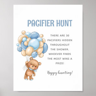 Teddy Bear Pacifier Hunt Baby Shower Game Poster