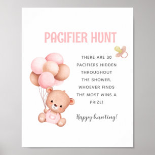 Teddy Bear Pacifier Hunt Baby Shower Game Poster