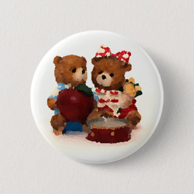 Teddy bear pair 6 cm round badge (Front)