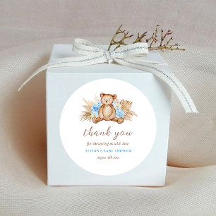 Teddy Bear Pampas Grass Baby Thank you Classic Round Sticker