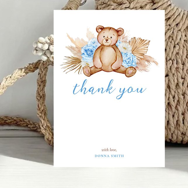 Teddy Bear Pampas Grass Baby Thank you Flat card (Creator Uploaded)