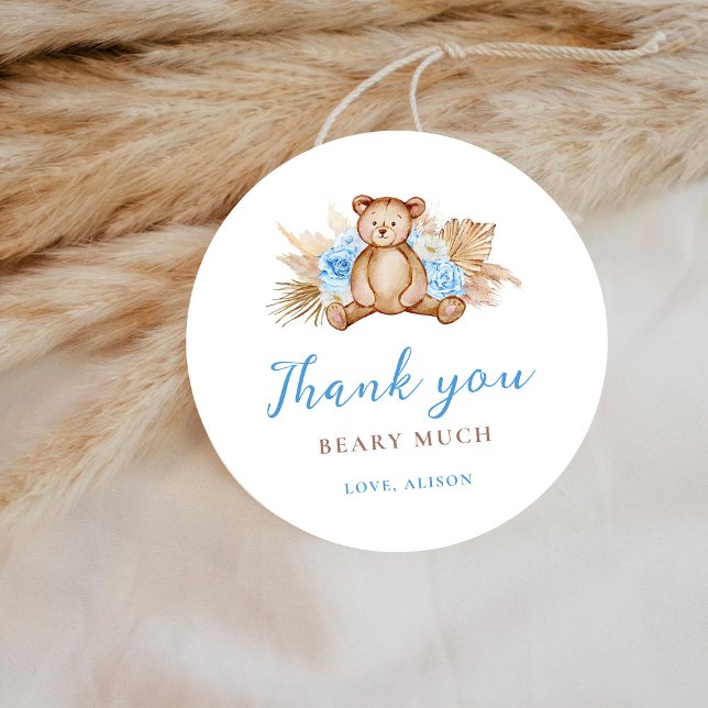 Teddy Bear Pampas Grass Beary Much Thank you Classic Round Sticker (Creator Uploaded)