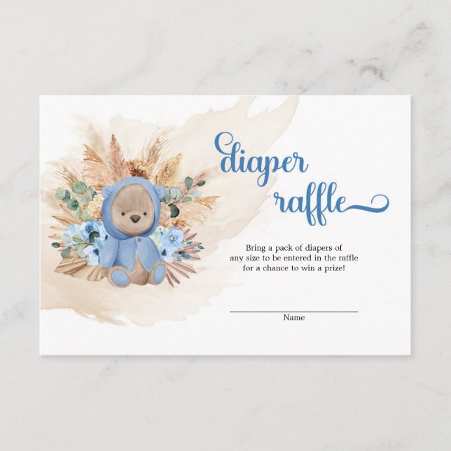 Teddy bear pampas grass dried palm diaper raffle enclosure card (Front)