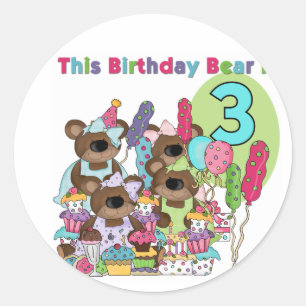 Teddy Bear Party 3rd Birthday Tshirts and Gifts Classic Round Sticker