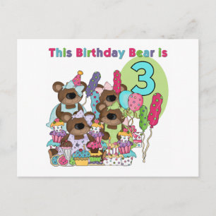 Teddy Bear Party 3rd Birthday Tshirts and Gifts Invitation Postcard