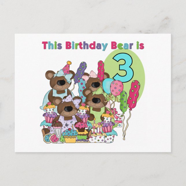 Teddy Bear Party 3rd Birthday Tshirts and Gifts Invitation Postcard (Front)