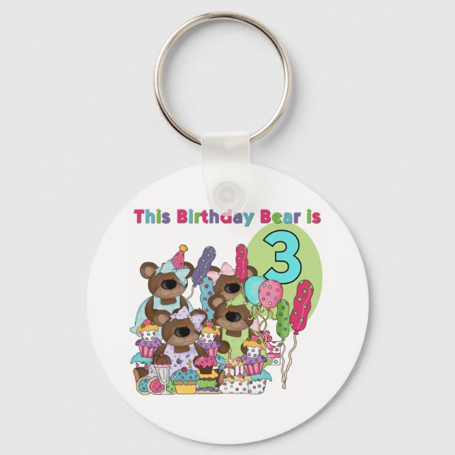Teddy Bear Party 3rd Birthday Tshirts and Gifts Key Ring (Front)