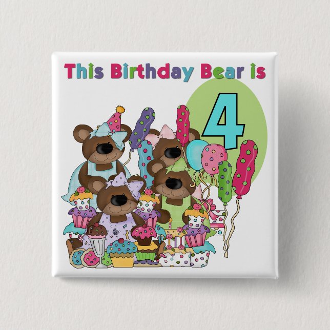 Teddy Bear Party 4th Birthday Tshirts and Gifts 15 Cm Square Badge (Front)