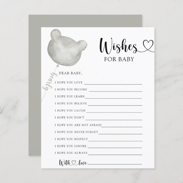 Teddy Bear Party game | wishes for baby (Front/Back)