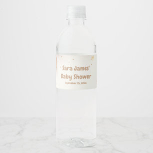 Teddy Bear Pastel Champagne Gold Baby Girl Water Bottle Label