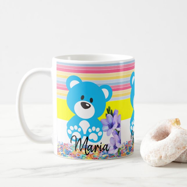 Teddy Bear Pastel Stripe Mug (With Donut)