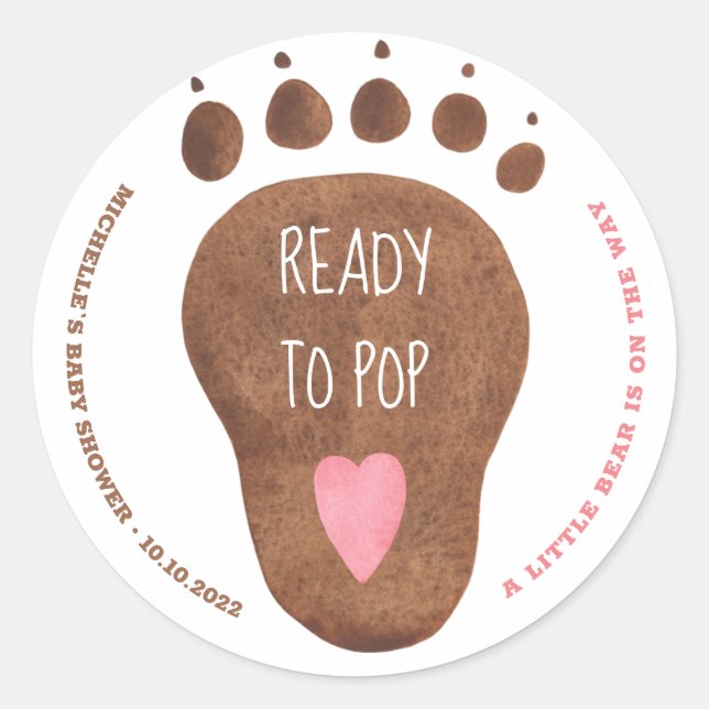 Teddy Bear Paw ReadyTo Pop Baby Shower Classic Rou Classic Round Sticker (Front)