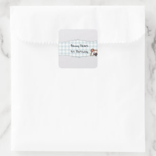 Teddy Bear Peekaboo birthday Square Sticker
