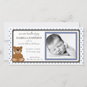 Teddy Bear Periwinkle Birth Announcement