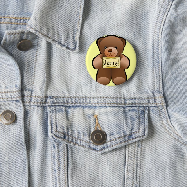 Teddy Bear Personalised Button Pin (In Situ)