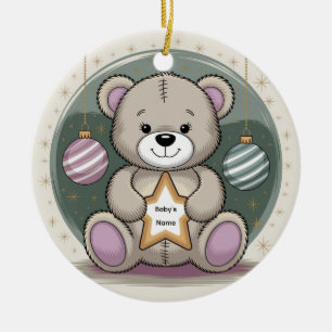 Teddy bear personalized baby's first christmas ceramic tree decoration