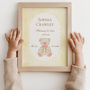 Teddy Bear Personalized Birth Info Nursery Poster