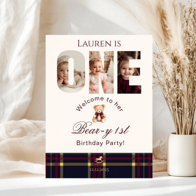 Teddy Bear Photo Beary 1st Birthday Welcome Poster (Creator Uploaded)