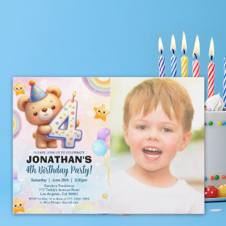 Teddy Bear Photo Birthday 4th for boy's Invitation
