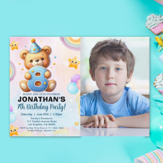 Teddy Bear Photo Birthday 8 for Boys Invitation