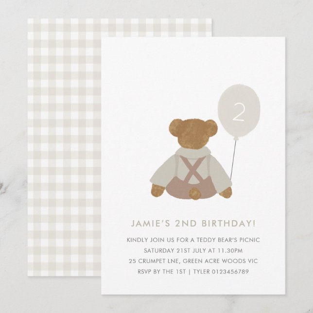 Teddy Bear Picnic Baby Birthday Invite (Front/Back)