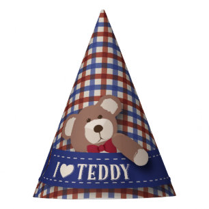 Teddy Bear Picnic Birthday -Red and Blue Gingham Party Hat