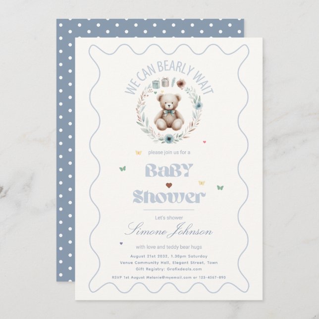 Teddy Bear Picnic Boho Baby Shower Theme Boys Invitation (Front/Back)