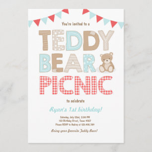 Teddy Bear Picnic Boy birthday Invitation Blue