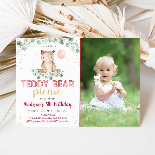 Teddy Bear Picnic Floral Birthday Invitation (Creator Uploaded)