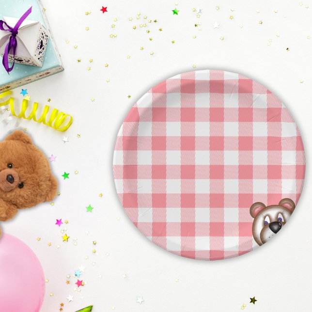 Teddy bear picnic gingham  paper plate (Creator Uploaded)