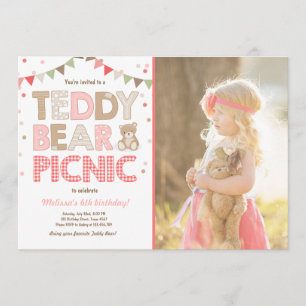 Teddy Bear Picnic Girl birthday Invitation Pink