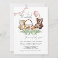 Teddy Bear Picnic Invitation Joint Birthday Party