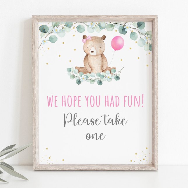 Teddy Bear Picnic Pink Floral Birthday Favour Sign (Creator Uploaded)
