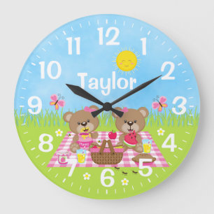 Teddy Bear Picnic Pink Large Clock