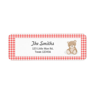 Teddy Bear Picnic Return Address Label Red blue