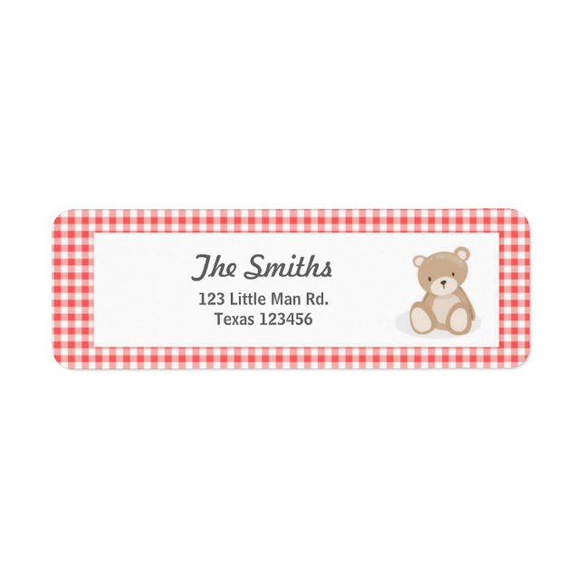 Teddy Bear Picnic Return Address Label Red blue (Front)