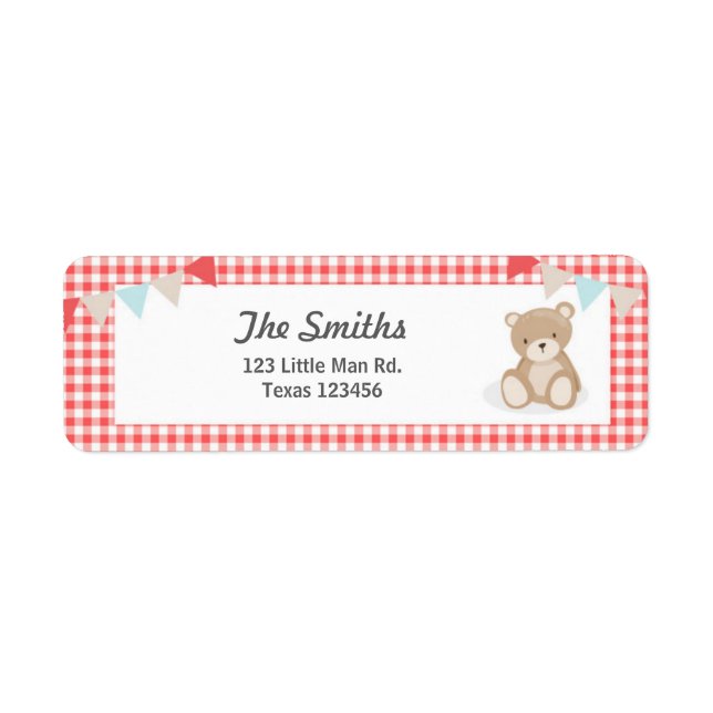 Teddy Bear Picnic Return Address Label Red blue (Front)