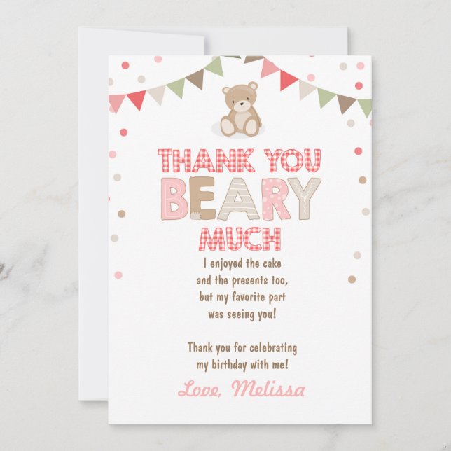 Teddy bear picnic Thank You Card Teddy bear Girl (Front)