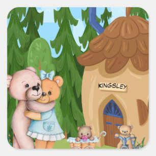 Teddy Bear Picnic Village Personalised Square Sticker