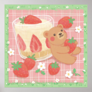 Teddy Bear Picnic with Strawberries Poster