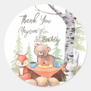 Teddy bear picnic woodlands forest animals custom classic round sticker