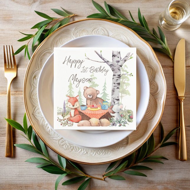 Teddy bear picnic woodlands forest animals custom napkin (Teddy bear picnic woodlands forest animals custom napkins)