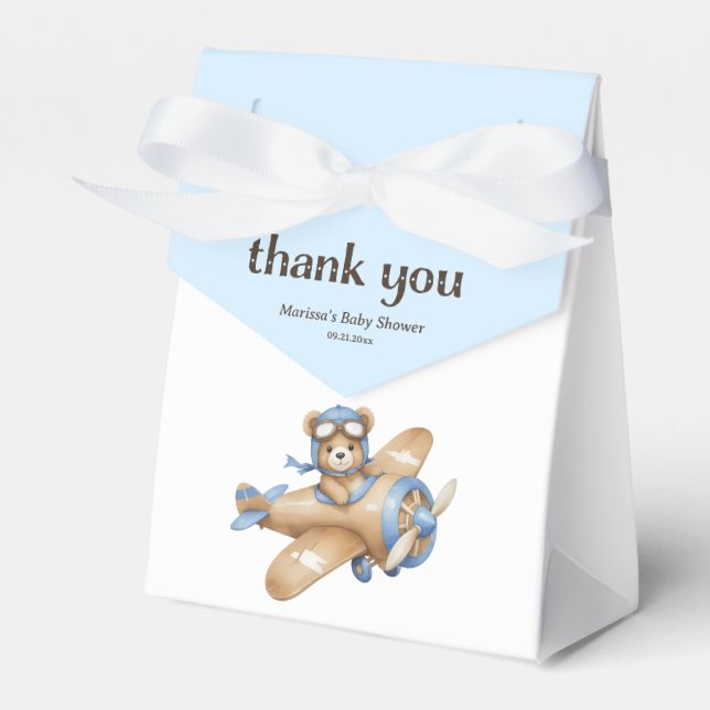 Teddy Bear Pilot Baby Boy Shower Favour Box (Front Side)