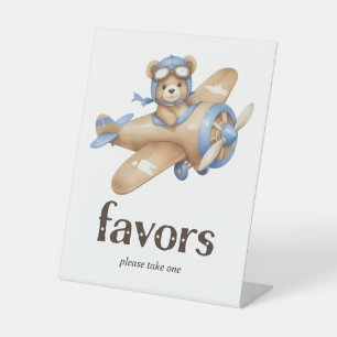 Teddy Bear Pilot Baby Boy Shower Favours Pedestal Sign