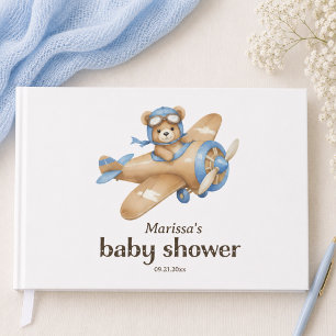 Teddy Bear Pilot Baby Boy Shower Guest Book