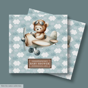 Teddy Bear Pilot Baby Shower Guest Book for Boys