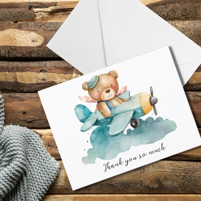 Teddy Bear Pilot Baby Shower Thank You Postcard (Creator Uploaded)
