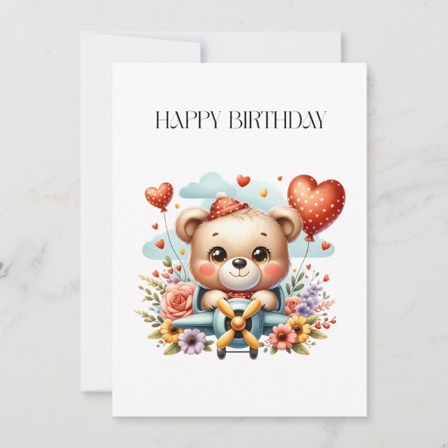 Teddy Bear Pilot Birthday Card (Front)
